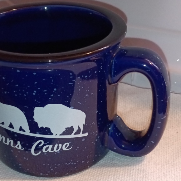 Penns Cave Souvenir Mug Cobalt Blue & White Speckled w/ Wildlife Graphic - Picture 2 of 8